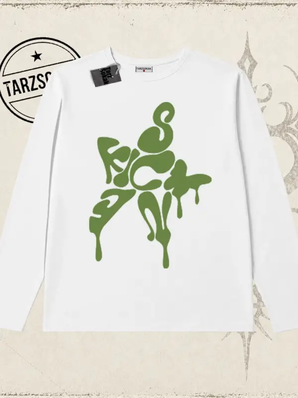 Unisex Star Sicken Biskilet Yaka  Long Sleeve Beyaz