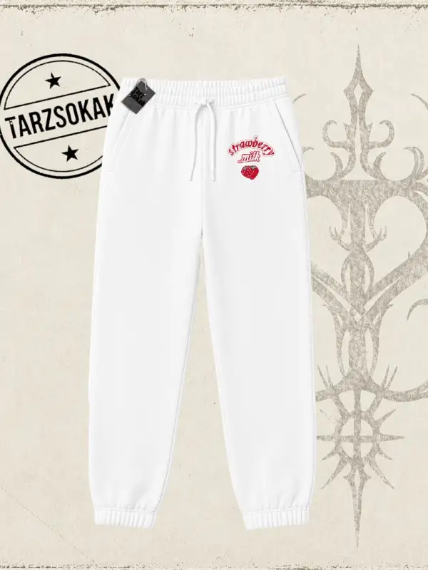 Unisex Strawberry Milk Unisex Jogger Eşofman Altı Beyaz
