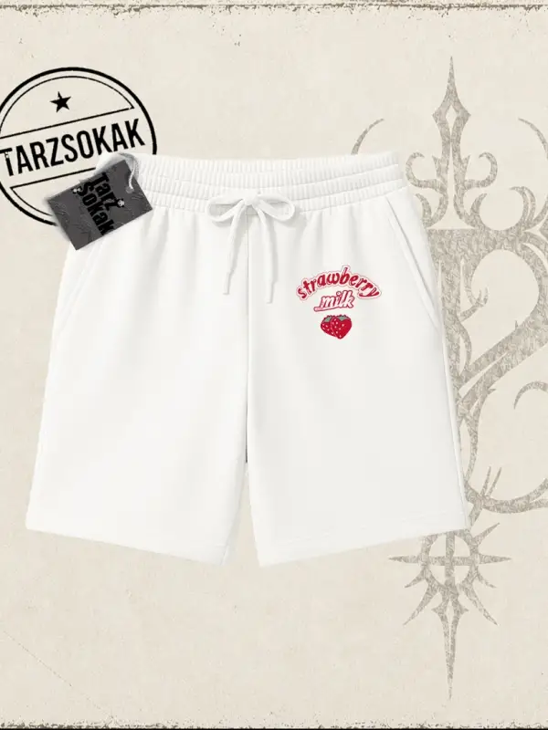 Unisex Strawberry Milk Unisex Şort Beyaz