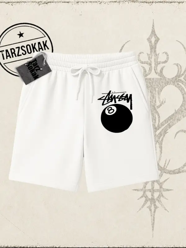 Unisex Stüssy 8Ball Unisex Şort Beyaz