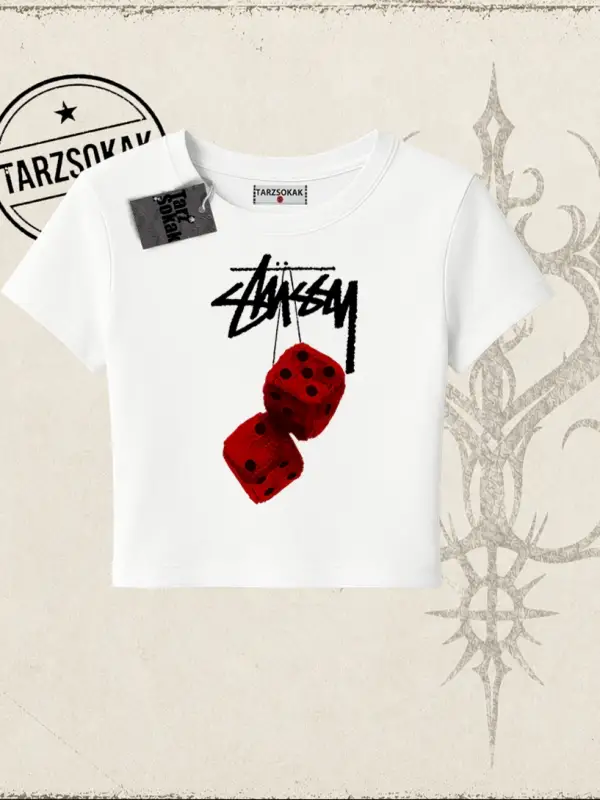 Unisex Stüssy Zar Kadın Baby Tee Beyaz