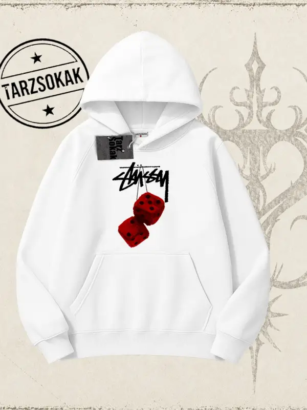Unisex Stüssy Zar Oversize Unisex Kapşonlu Sweatshirt Beyaz