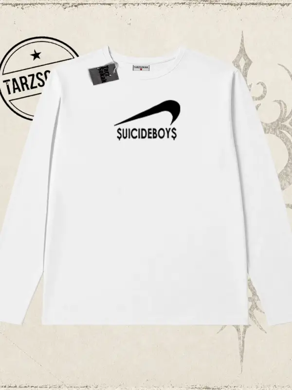 Unisex Suicedeboys Biskilet Yaka  Long Sleeve Beyaz