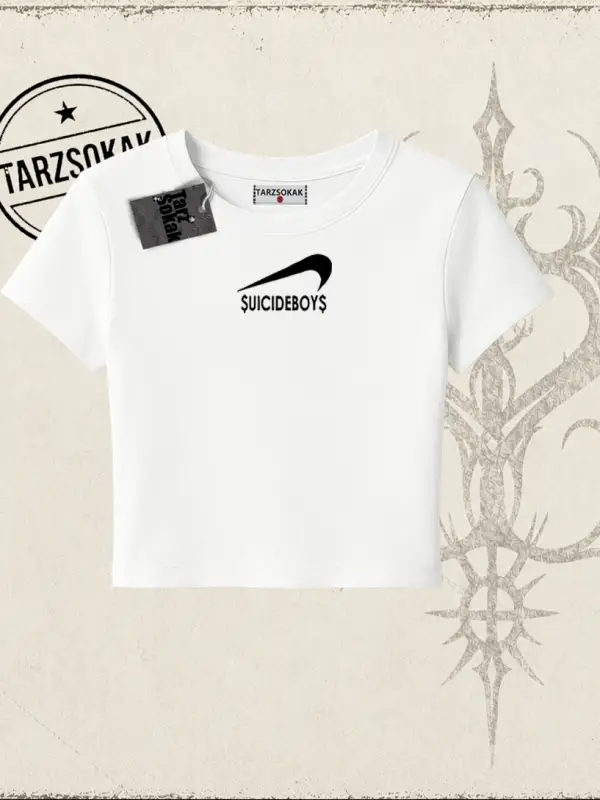 Unisex Suicedeboys Kadın Baby Tee Beyaz