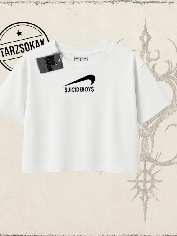 Unisex Suicedeboys Kadın Crop Tişört Beyaz