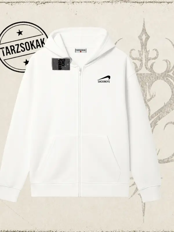 Unisex Suicedeboys Oversize Unisex Hırka & Çeket Fermuarlı Sweatshirt Beyaz