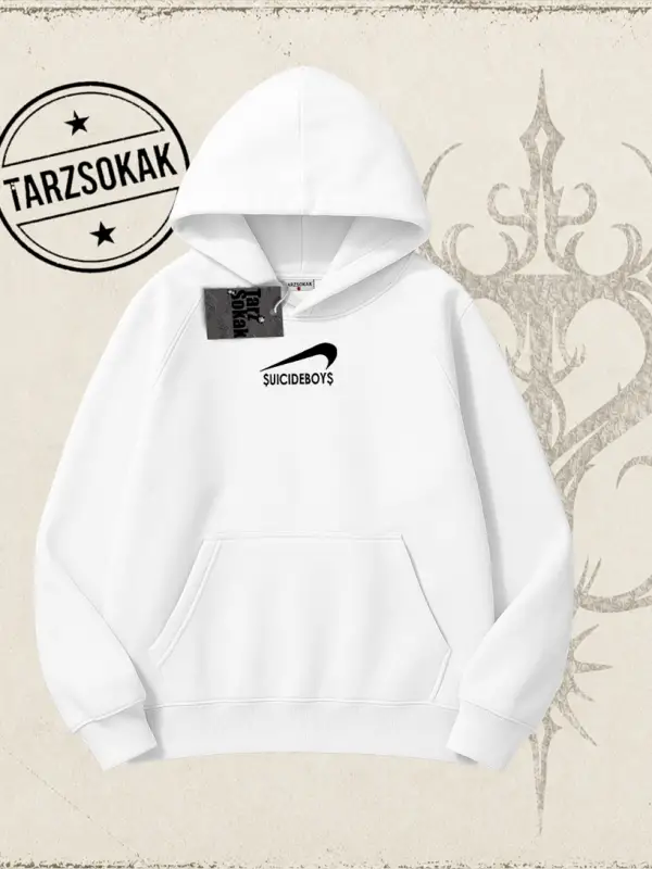 Unisex Suicedeboys Oversize Unisex Kapşonlu Sweatshirt Beyaz