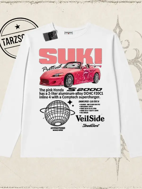 Unisex Suki Fast And Furious Biskilet Yaka  Long Sleeve Beyaz