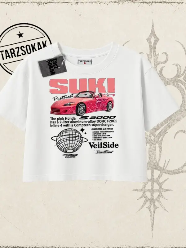 Unisex Suki Fast And Furious Kadın Crop Tişört Beyaz