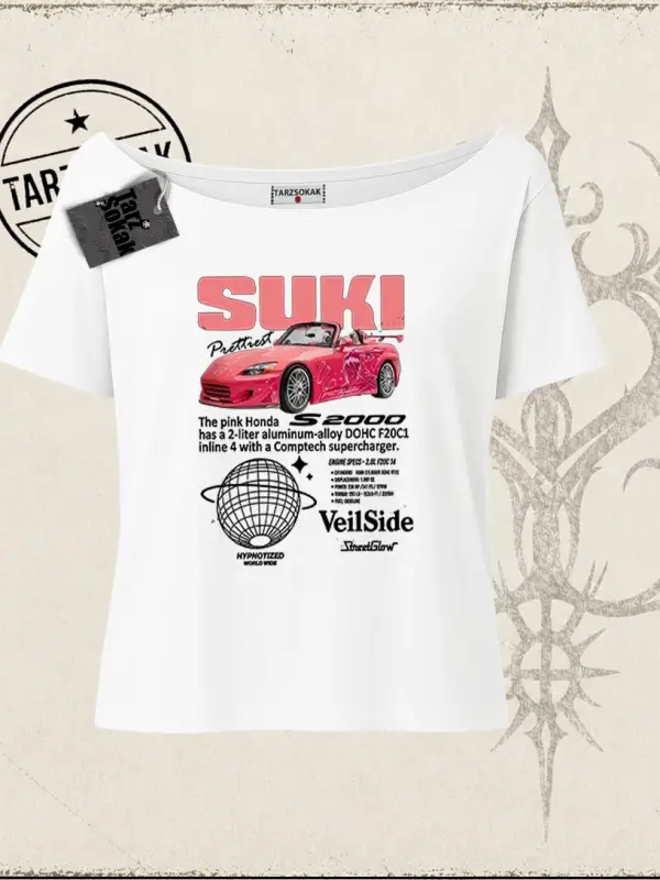Unisex Suki Fast And Furious Kadın Kayık Yaka Tişört Beyaz