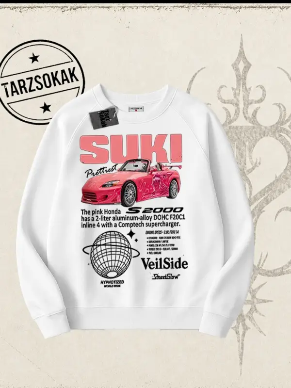 Unisex Suki Fast And Furious Oversize Unisex Bisiklet Yaka Sweatshirt Beyaz