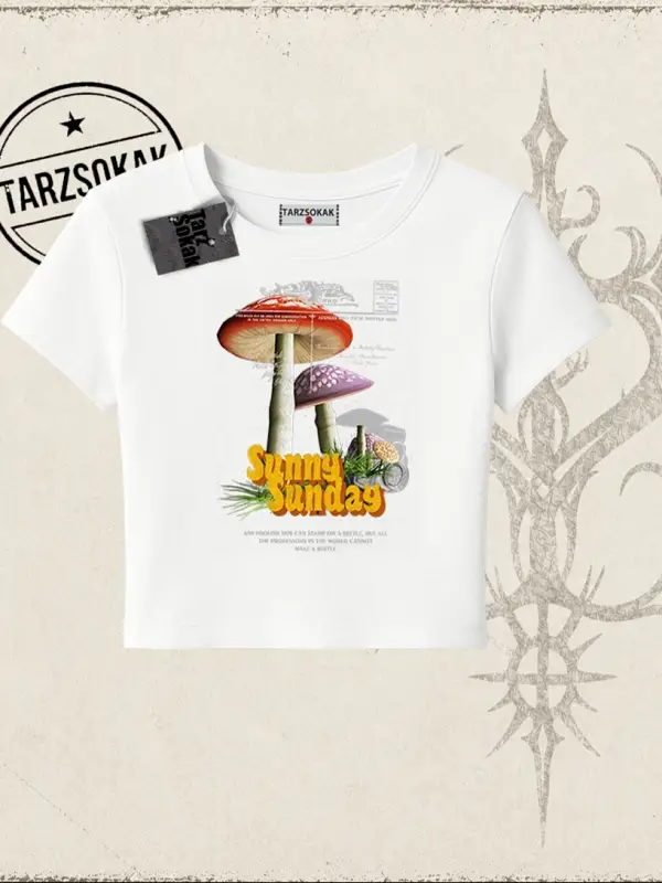 Unisex Sunny Sunday Kadın Baby Tee Beyaz
