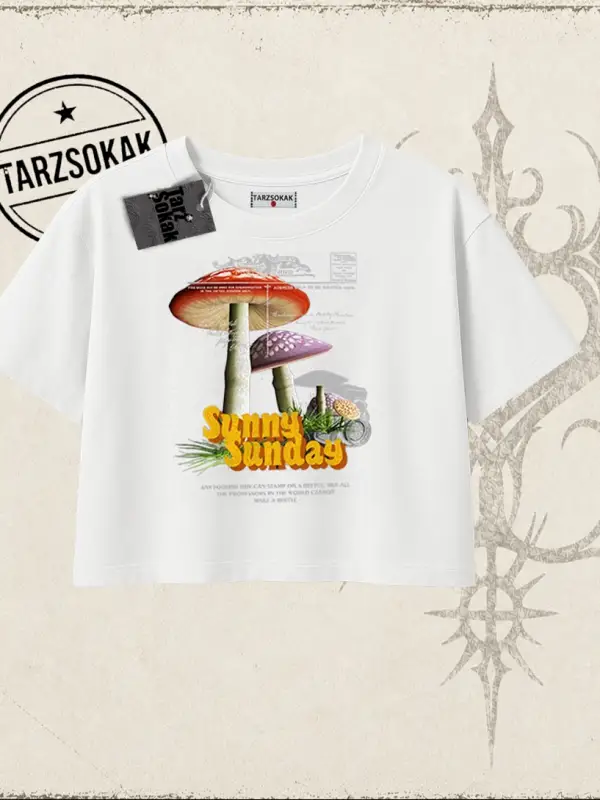 Unisex Sunny Sunday Kadın Crop Tişört Beyaz