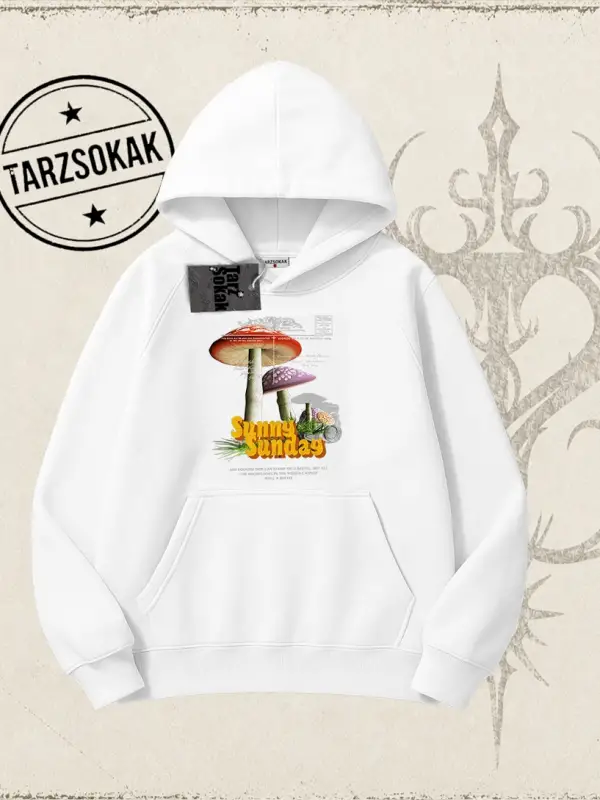 Unisex Sunny Sunday Oversize Unisex Kapşonlu Sweatshirt Beyaz