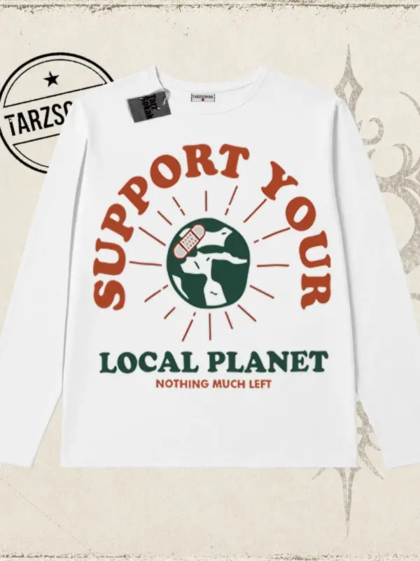 Unisex Support Your Biskilet Yaka  Long Sleeve Beyaz