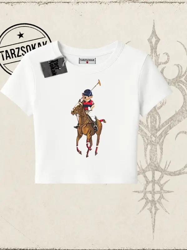 Unisex Teddy Horse Kadın Baby Tee Beyaz