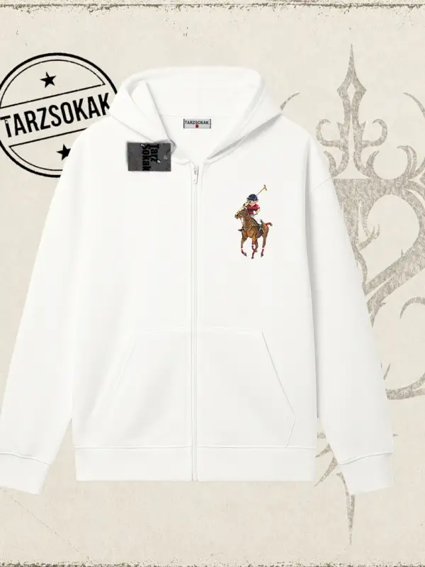 Unisex Teddy Horse Oversize Unisex Hırka & Çeket Fermuarlı Sweatshirt Beyaz