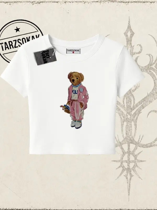 Unisex Teddy Kadın Baby Tee Beyaz