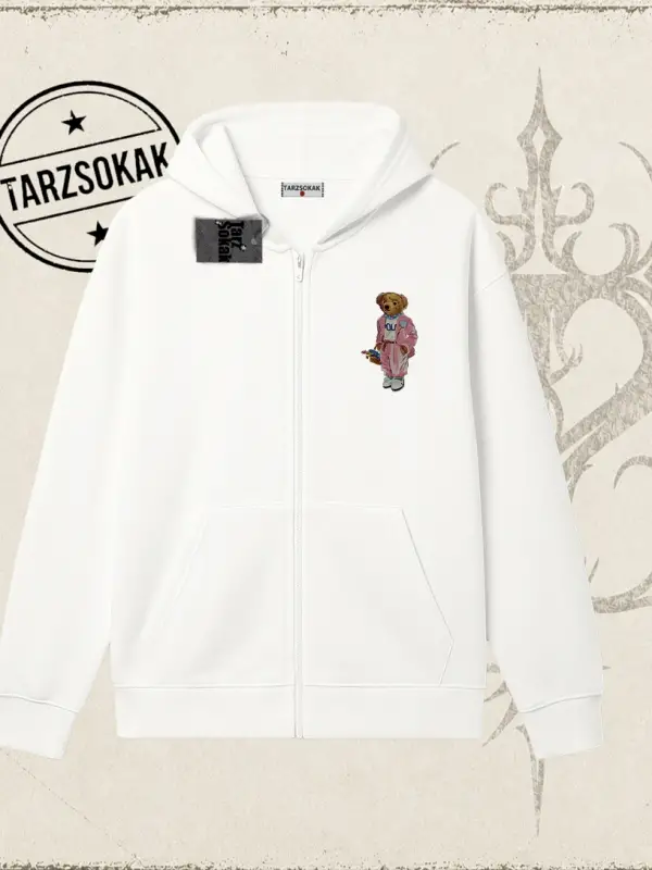 Unisex Teddy Oversize Unisex Hırka & Çeket Fermuarlı Sweatshirt Beyaz