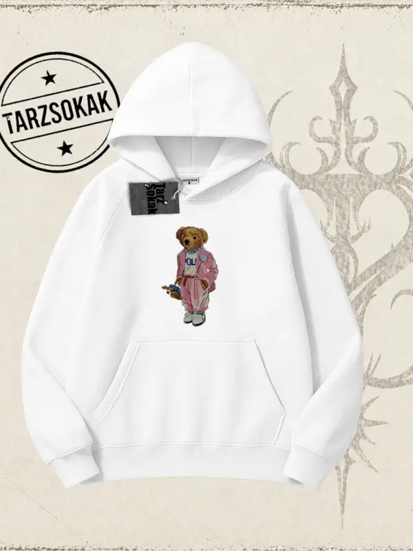 Unisex Teddy Oversize Unisex Kapşonlu Sweatshirt Beyaz