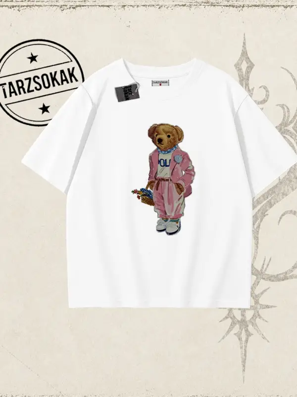 Unisex Teddy Oversize Unisex Tişört Beyaz