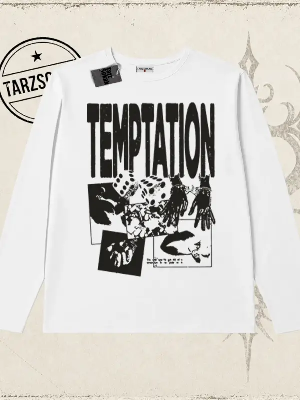 Unisex Temptation Tshirt Biskilet Yaka  Long Sleeve Beyaz