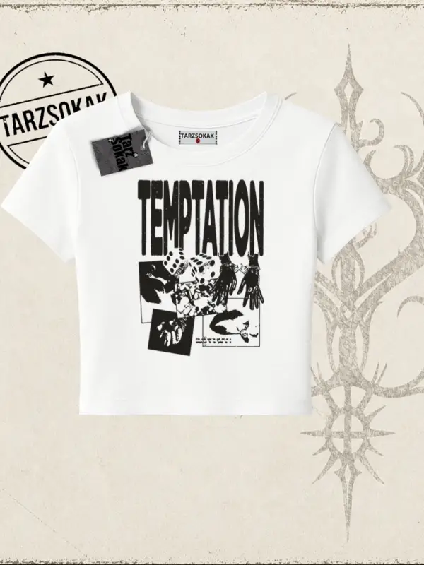 Unisex Temptation Tshirt Kadın Baby Tee Beyaz