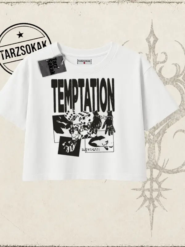 Unisex Temptation Tshirt Kadın Crop Tişört Beyaz