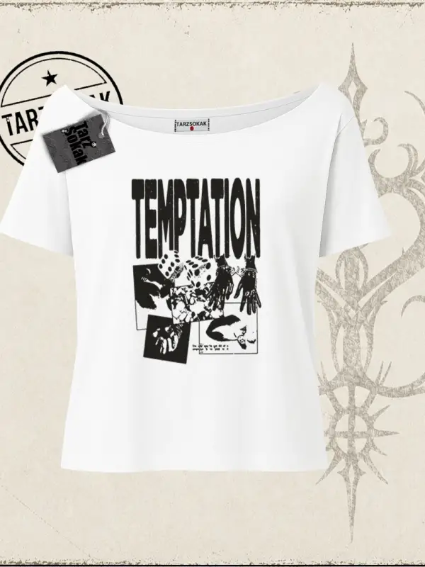 Unisex Temptation Tshirt Kadın Kayık Yaka Tişört Beyaz
