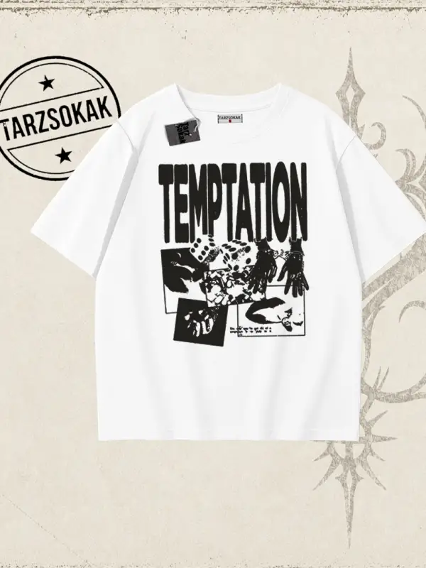 Unisex Temptation Tshirt Oversize Unisex Tişört Beyaz
