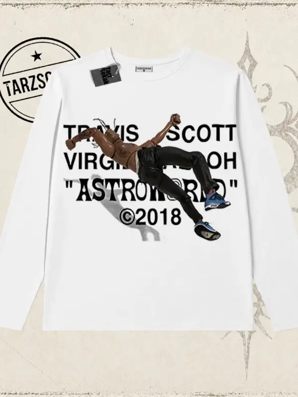 Unisex Travis Scott Astroworld 2018 Biskilet Yaka  Long Sleeve Beyaz