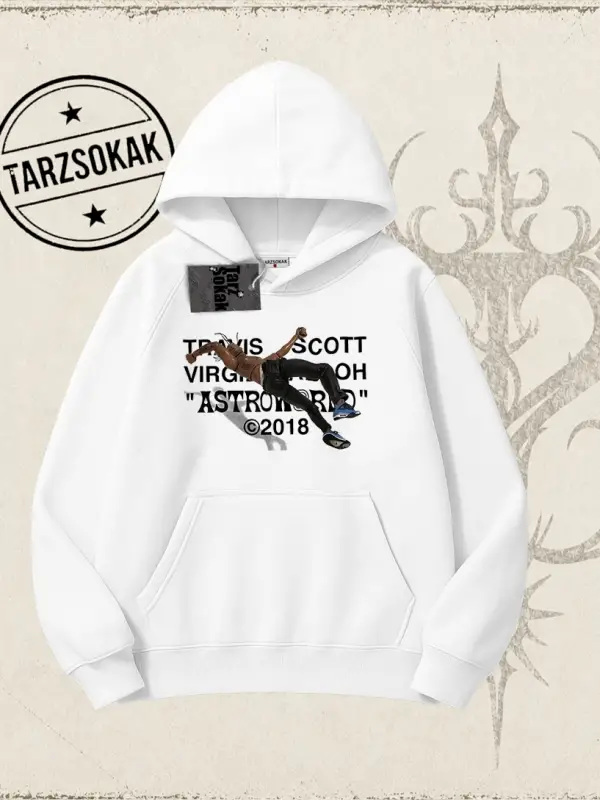 Unisex Travis Scott Astroworld 2018 Oversize Unisex Kapşonlu Sweatshirt Beyaz