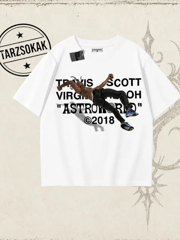 Unisex Travis Scott Astroworld 2018 Oversize Unisex Tişört Beyaz