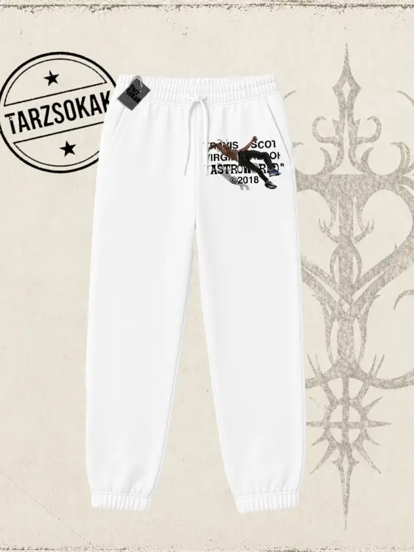 Unisex Travis Scott Astroworld 2018 Unisex Jogger Eşofman Altı Beyaz