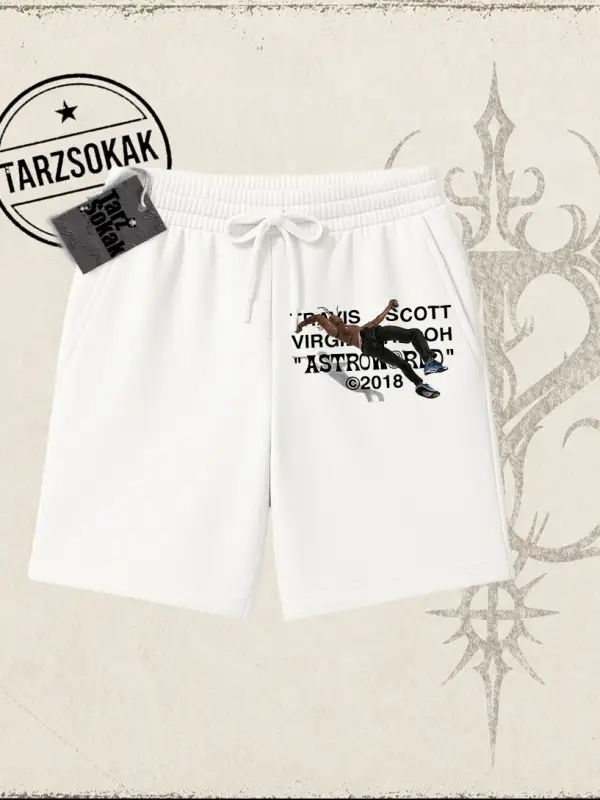 Unisex Travis Scott Astroworld 2018 Unisex Şort Beyaz