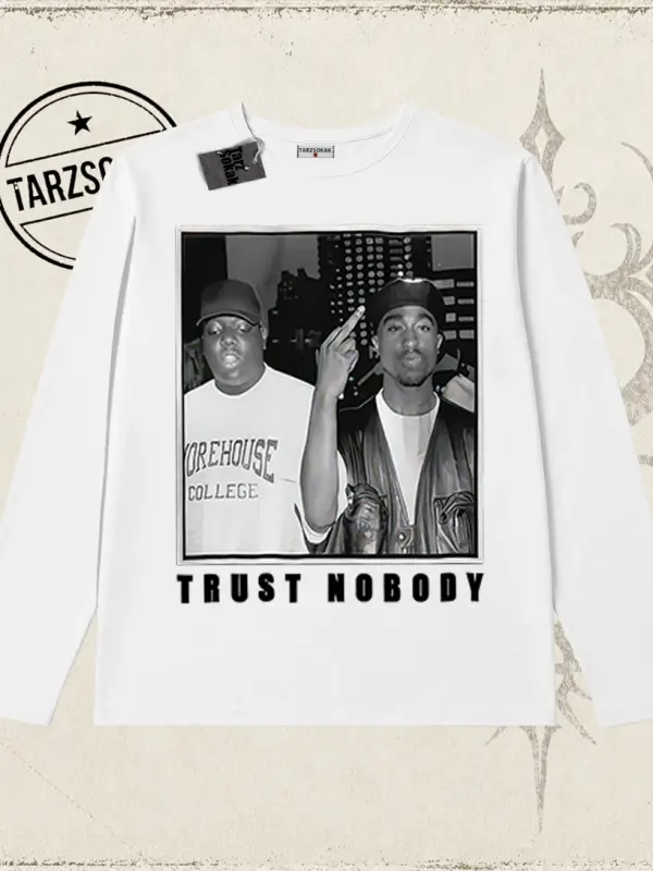 Unisex Trust Nobody Biskilet Yaka  Long Sleeve Beyaz