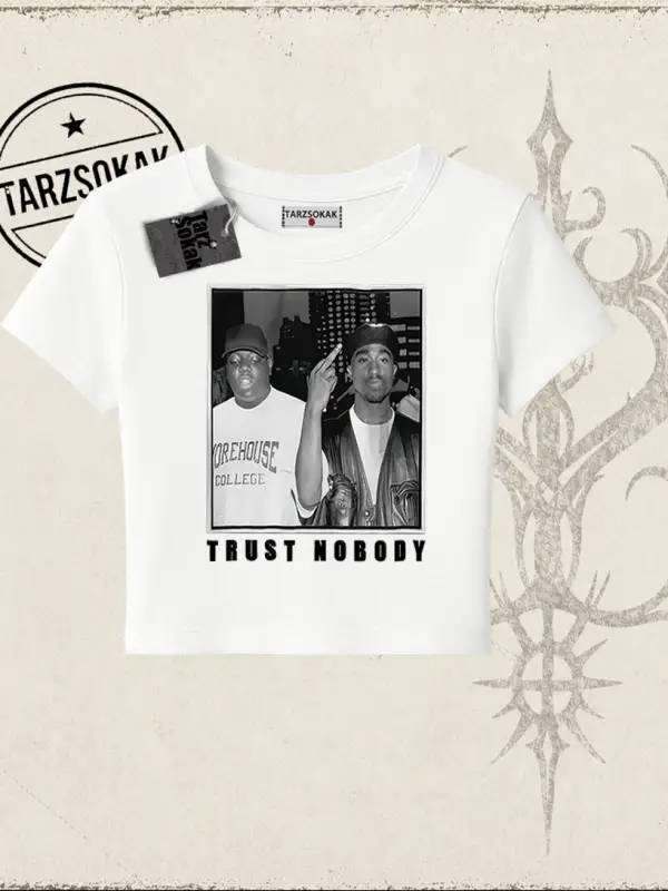 Unisex Trust Nobody Kadın Baby Tee Beyaz