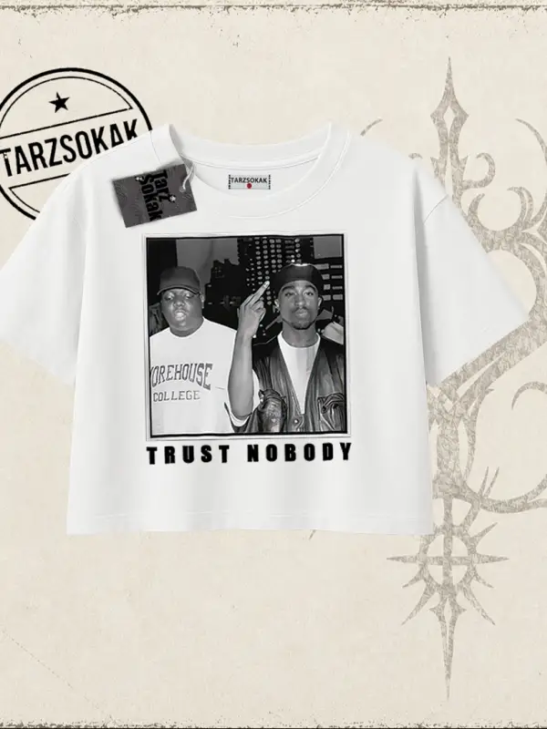Unisex Trust Nobody Kadın Crop Tişört Beyaz
