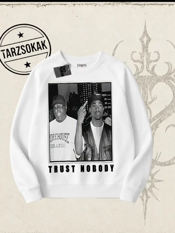 Unisex Trust Nobody Oversize Unisex Bisiklet Yaka Sweatshirt Beyaz