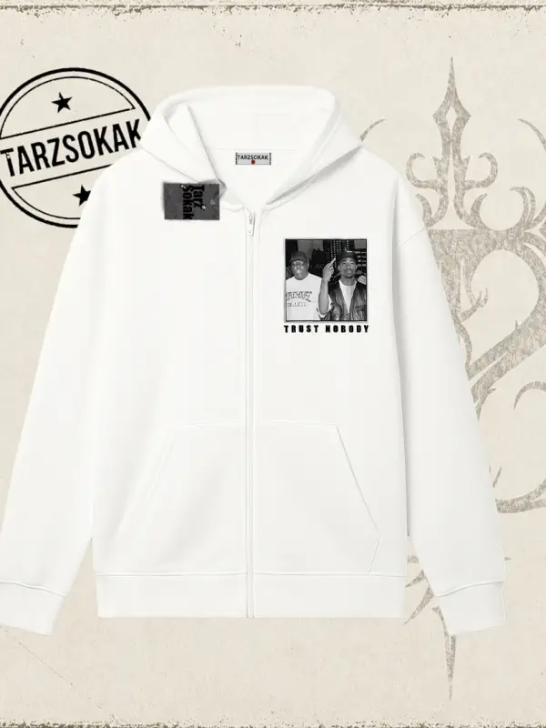 Unisex Trust Nobody Oversize Unisex Hırka & Çeket Fermuarlı Sweatshirt Beyaz