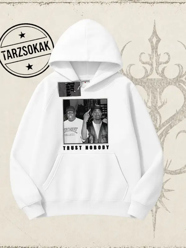 Unisex Trust Nobody Oversize Unisex Kapşonlu Sweatshirt Beyaz
