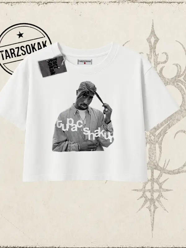 Unisex Tupac Shakur Kadın Crop Tişört Beyaz