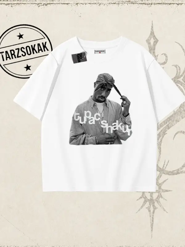 Unisex Tupac Shakur Oversize Unisex Tişört Beyaz