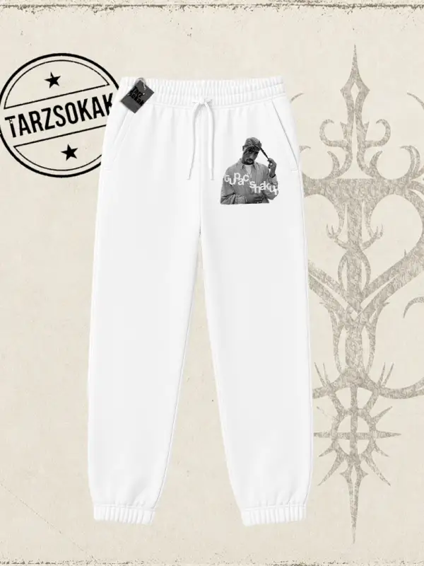 Unisex Tupac Shakur Unisex Jogger Eşofman Altı Beyaz