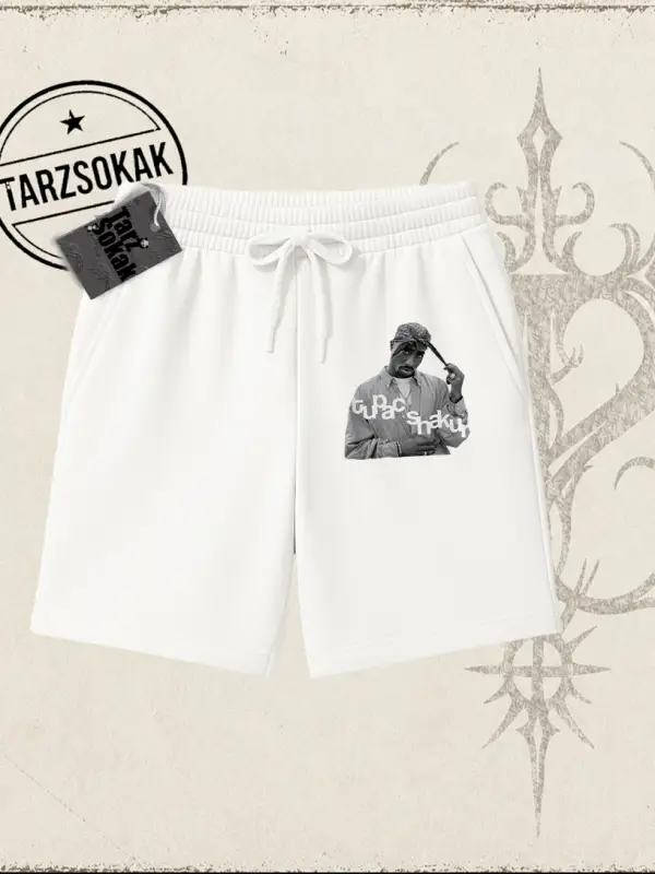 Unisex Tupac Shakur Unisex Şort Beyaz