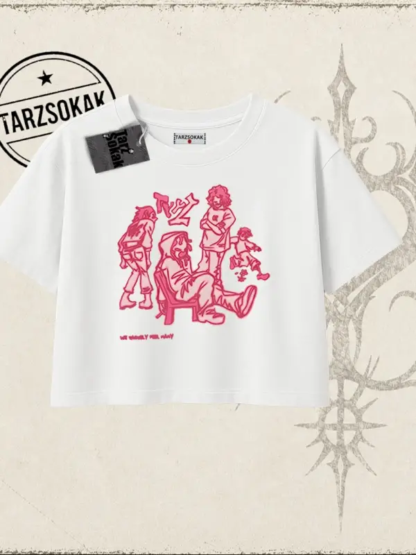 Unisex Tyyz Kadın Crop Tişört Beyaz
