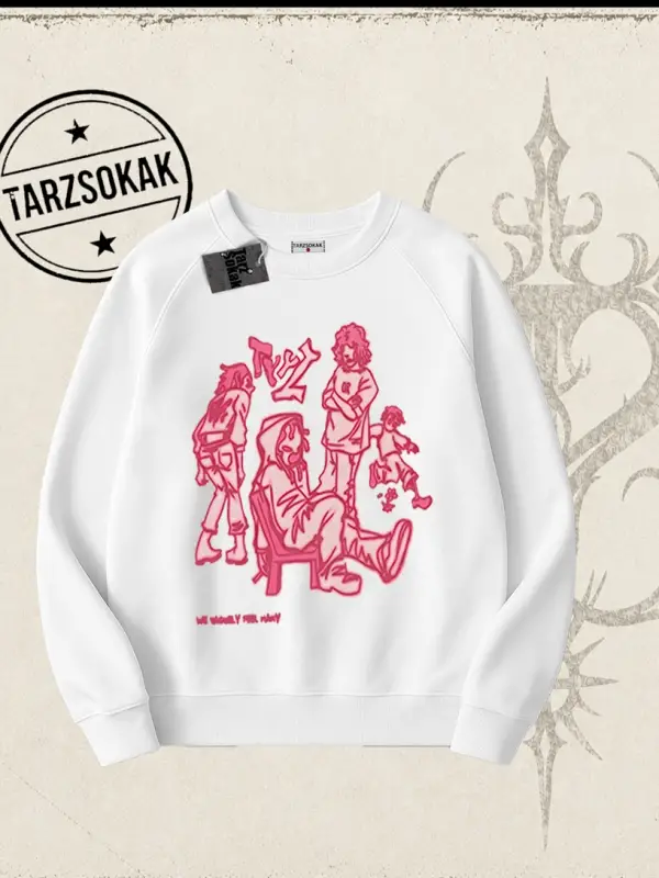Unisex Tyyz Oversize Unisex Bisiklet Yaka Sweatshirt Beyaz