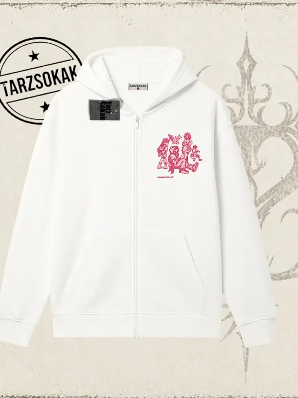 Unisex Tyyz Oversize Unisex Hırka & Çeket Fermuarlı Sweatshirt Beyaz