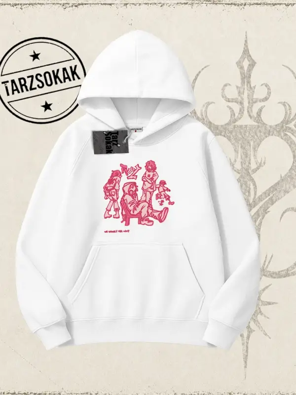 Unisex Tyyz Oversize Unisex Kapşonlu Sweatshirt Beyaz