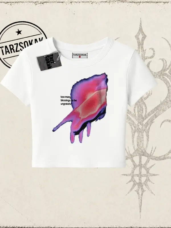 Unisex Ungrateful Kadın Baby Tee Beyaz